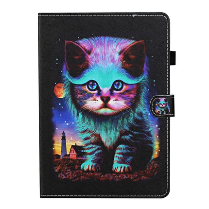 For Samsung Galaxy Tab A7 Lite 8.7 (2021) T220 Coloured Drawing Stitching Horizontal Flip Leather Case with Holder & Card Slot(Night Cat)-garmade.com