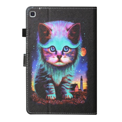 For Samsung Galaxy Tab A7 Lite 8.7 (2021) T220 Coloured Drawing Stitching Horizontal Flip Leather Case with Holder & Card Slot(Night Cat)-garmade.com