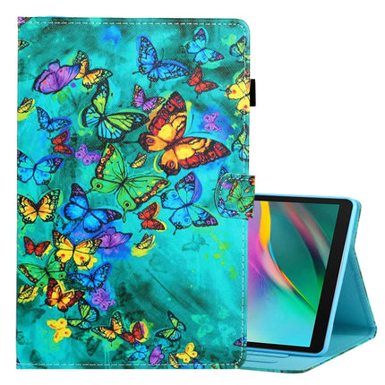 For Samsung Galaxy Tab A7 Lite 8.7 (2021) T220 Coloured Drawing Stitching Horizontal Flip Leather Case with Holder & Card Slot(Green Butterfly)-garmade.com