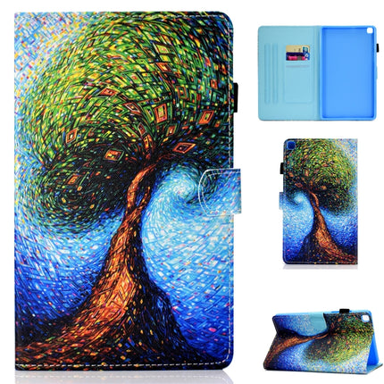 For Samsung Galaxy Tab A7 Lite 8.7 (2021) T220 Coloured Drawing Stitching Horizontal Flip Leather Case with Holder & Card Slot(Abstract Tree)-garmade.com