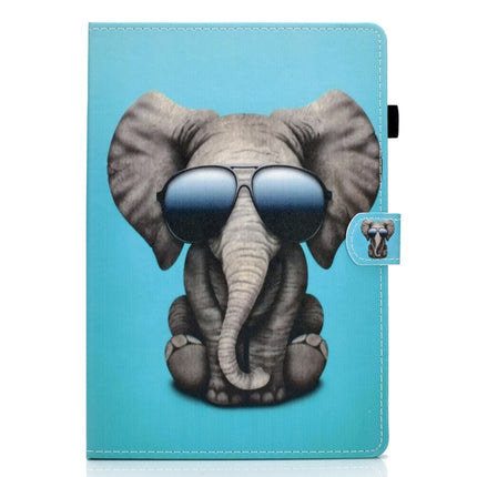 For iPad 10.2 2021 / 2020 / 2019 Colored Drawing Horizontal Flip Leather Case with Holder & Card Slots & Pen Slot & Sleep / Wake-up Function(Glasses Elephant)-garmade.com