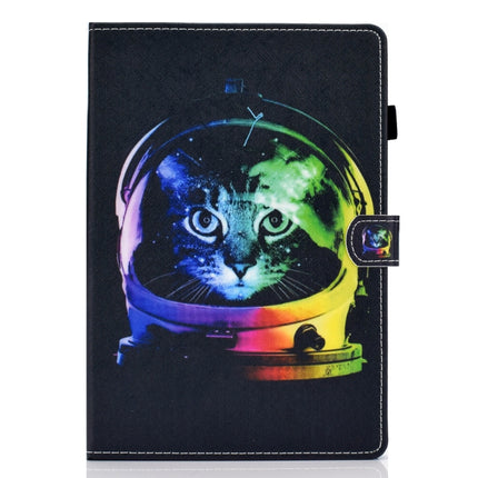 For iPad 10.2 2021 / 2020 / 2019 Colored Drawing Horizontal Flip Leather Case with Holder & Card Slots & Pen Slot & Sleep / Wake-up Function(Space Cat)-garmade.com