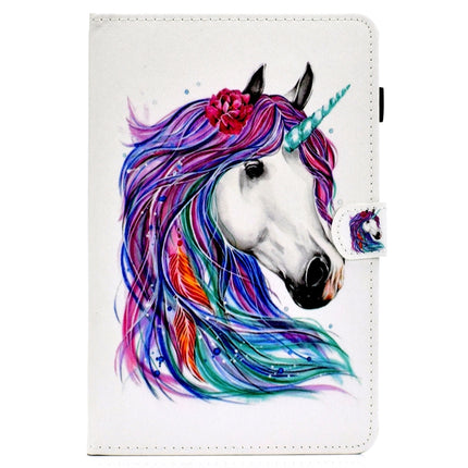 For iPad 10.2 2021 / 2020 / 2019 Colored Drawing Horizontal Flip Leather Case with Holder & Card Slots & Pen Slot & Sleep / Wake-up Function(White Horse)-garmade.com