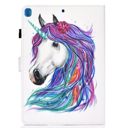 For iPad 10.2 2021 / 2020 / 2019 Colored Drawing Horizontal Flip Leather Case with Holder & Card Slots & Pen Slot & Sleep / Wake-up Function(White Horse)-garmade.com