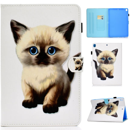 For iPad 10.2 2021 / 2020 / 2019 Colored Drawing Horizontal Flip Leather Case with Holder & Card Slots & Pen Slot & Sleep / Wake-up Function(Kitten)-garmade.com