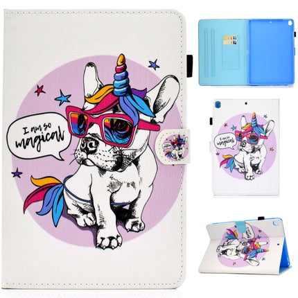 For iPad 10.2 2021 / 2020 / 2019 Colored Drawing Horizontal Flip Leather Case with Holder & Card Slots & Pen Slot & Sleep / Wake-up Function(Unicorn Dog)-garmade.com