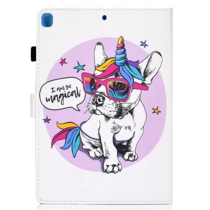 For iPad 10.2 2021 / 2020 / 2019 Colored Drawing Horizontal Flip Leather Case with Holder & Card Slots & Pen Slot & Sleep / Wake-up Function(Unicorn Dog)-garmade.com