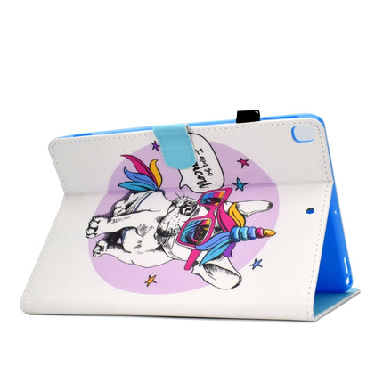 For iPad 10.2 2021 / 2020 / 2019 Colored Drawing Horizontal Flip Leather Case with Holder & Card Slots & Pen Slot & Sleep / Wake-up Function(Unicorn Dog)-garmade.com