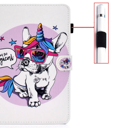 For iPad 10.2 2021 / 2020 / 2019 Colored Drawing Horizontal Flip Leather Case with Holder & Card Slots & Pen Slot & Sleep / Wake-up Function(Unicorn Dog)-garmade.com