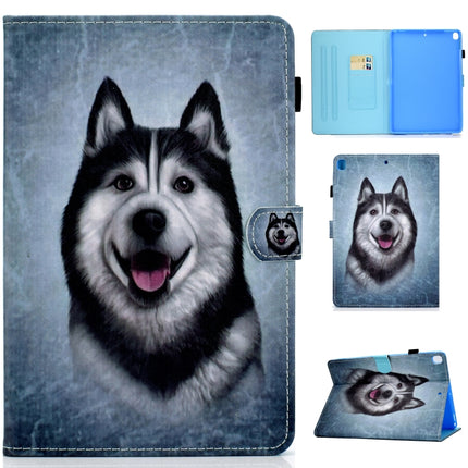 For iPad 10.2 2021 / 2020 / 2019 Colored Drawing Horizontal Flip Leather Case with Holder & Card Slots & Pen Slot & Sleep / Wake-up Function(Husky)-garmade.com