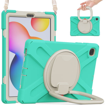For Samsung Galaxy Tab S6 Lite P610 Silicone + PC Protective Case with Holder & Shoulder Strap(Mint Green)-garmade.com