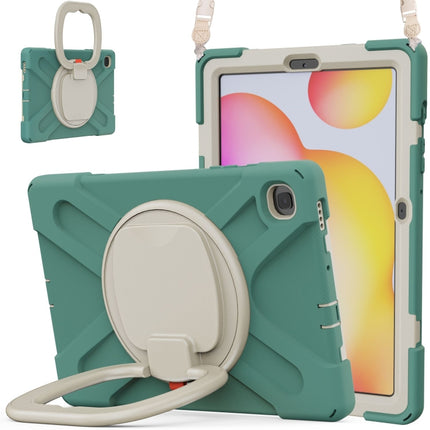 For Samsung Galaxy Tab S6 Lite P610 Silicone + PC Protective Case with Holder & Shoulder Strap(Jade Green)-garmade.com