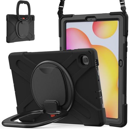 For Samsung Galaxy Tab S6 Lite P610 Silicone + PC Protective Case with Holder & Shoulder Strap(Black)-garmade.com