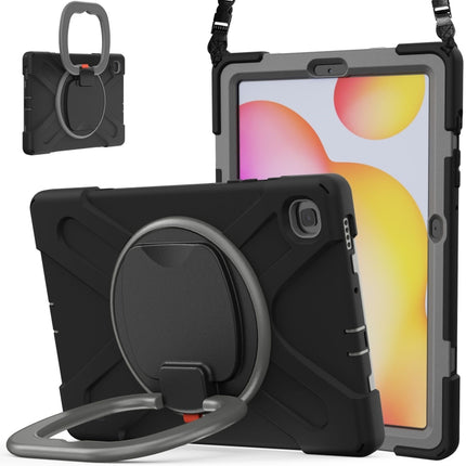 For Samsung Galaxy Tab S6 Lite P610 Silicone + PC Protective Case with Holder & Shoulder Strap(Black+Grey)-garmade.com