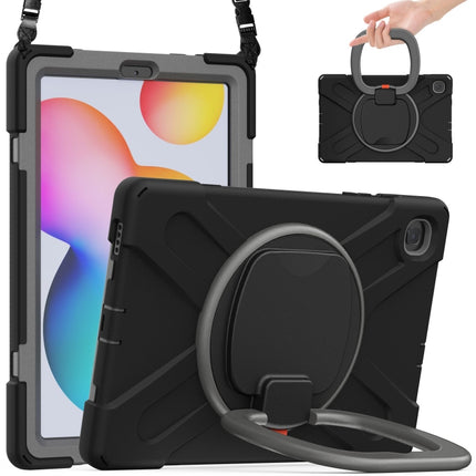 For Samsung Galaxy Tab S6 Lite P610 Silicone + PC Protective Case with Holder & Shoulder Strap(Black+Grey)-garmade.com