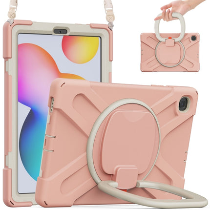 For Samsung Galaxy Tab S6 Lite P610 Silicone + PC Protective Case with Holder & Shoulder Strap(Rose Gold)-garmade.com