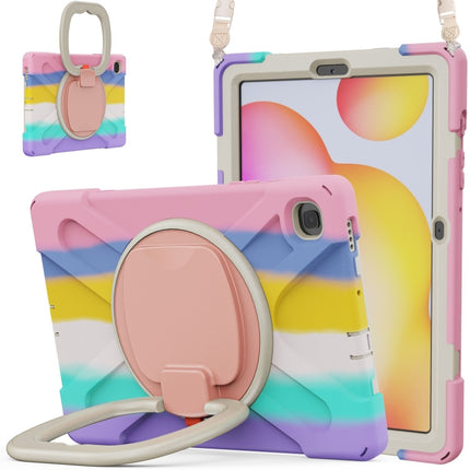 For Samsung Galaxy Tab S6 Lite P610 Silicone + PC Protective Case with Holder & Shoulder Strap(Colorful Pink)-garmade.com