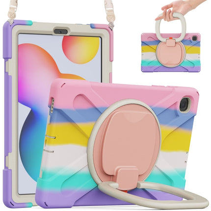 For Samsung Galaxy Tab S6 Lite P610 Silicone + PC Protective Case with Holder & Shoulder Strap(Colorful Pink)-garmade.com