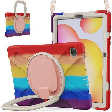 For Samsung Galaxy Tab S6 Lite P610 Silicone + PC Protective Case with Holder & Shoulder Strap(Colorful Red)-garmade.com