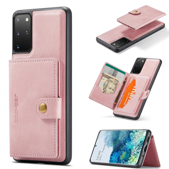 For Samsung Galaxy S20+ JEEHOOD Retro Magnetic Detachable Protective Case with Wallet & Card Slot & Holder(Pink)-garmade.com