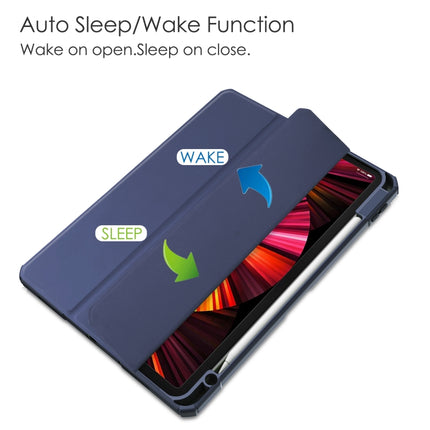 For iPad Pro 11 2022 / 2021 / 2020 / 2018 Three-folding Acrylic TPU + PU Leather Horizontal Flip Tablet Case with Holder & Pen Slot & Sleep / Wake-up Function(Blue)-garmade.com