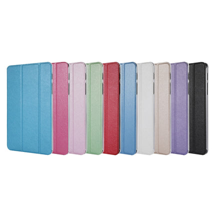 Silk Texture Three-fold Horizontal Flip Leather Case with Holder For Samsung Galaxy Tab A7 Lite 8.7 T220 / T225(Sky Blue)-garmade.com