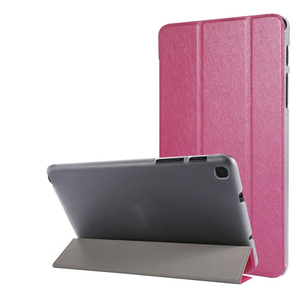 Silk Texture Three-fold Horizontal Flip Leather Case with Holder For Samsung Galaxy Tab A7 Lite 8.7 T220 / T225(Rose Red)-garmade.com