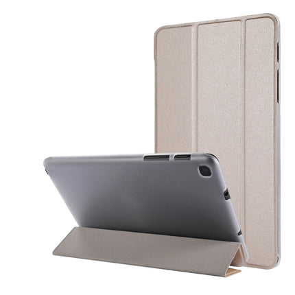 Silk Texture Three-fold Horizontal Flip Leather Case with Holder For Samsung Galaxy Tab A7 Lite 8.7 T220 / T225(Gold)-garmade.com