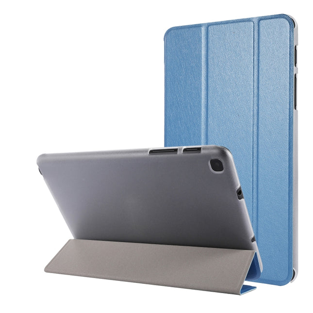 Silk Texture Three-fold Horizontal Flip Leather Case with Holder For Samsung Galaxy Tab A7 Lite 8.7 T220 / T225(Blue)-garmade.com