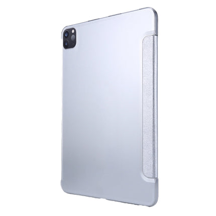 For iPad Pro 11 2022 / 2021 Silk Texture Three-fold Horizontal Flip Leather Tablet Case with Holder & Pen Slot(White)-garmade.com
