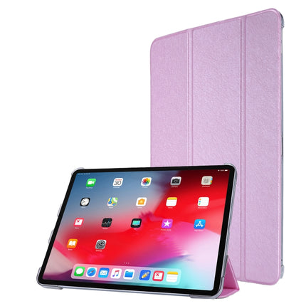 For iPad Pro 11 2022 / 2021 Silk Texture Three-fold Horizontal Flip Leather Tablet Case with Holder & Pen Slot(Pink)-garmade.com