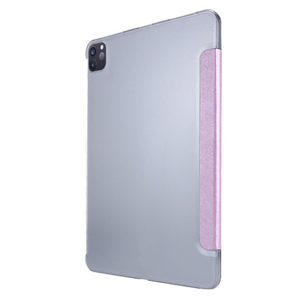 For iPad Pro 11 2022 / 2021 Silk Texture Three-fold Horizontal Flip Leather Tablet Case with Holder & Pen Slot(Pink)-garmade.com