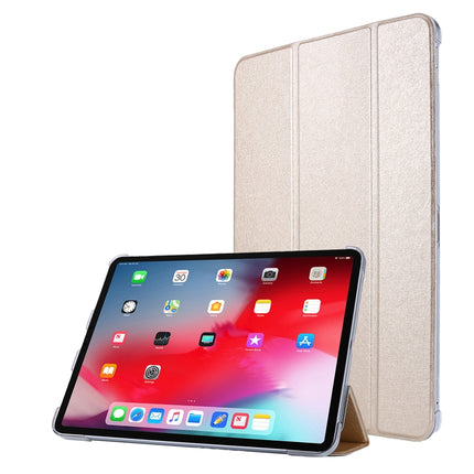 For iPad Pro 11 2022 / 2021 Silk Texture Three-fold Horizontal Flip Leather Tablet Case with Holder & Pen Slot(Gold)-garmade.com