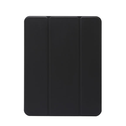 For iPad Pro 11 2022 / 2021 Three-folding Electric Pressed Skin Texture Horizontal Flip Shockproof Transparent TPU + PU Leather Tablet Case with Holder & Pen Slot & Sleep / Wake-up Function(Black)-garmade.com