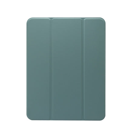 For iPad Pro 11 2022 / 2021 Three-folding Electric Pressed Skin Texture Horizontal Flip Shockproof Transparent TPU + PU Leather Tablet Case with Holder & Pen Slot & Sleep / Wake-up Function(Dark Green)-garmade.com