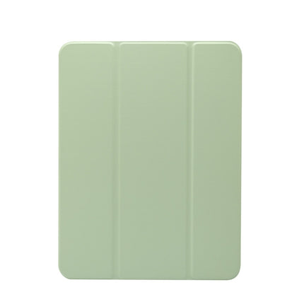 For iPad Pro 11 2022 / 2021 Three-folding Electric Pressed Skin Texture Horizontal Flip Shockproof Transparent TPU + PU Leather Tablet Case with Holder & Pen Slot & Sleep / Wake-up Function(Matcha Green)-garmade.com