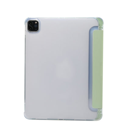 For iPad Pro 11 2022 / 2021 Three-folding Electric Pressed Skin Texture Horizontal Flip Shockproof Transparent TPU + PU Leather Tablet Case with Holder & Pen Slot & Sleep / Wake-up Function(Matcha Green)-garmade.com