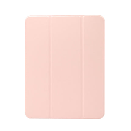 For iPad Pro 11 2022 / 2021 Three-folding Electric Pressed Skin Texture Horizontal Flip Shockproof Transparent TPU + PU Leather Tablet Case with Holder & Pen Slot & Sleep / Wake-up Function(Light Pink)-garmade.com