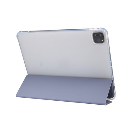 For iPad Pro 11 2022 / 2021 Three-folding Electric Pressed Skin Texture Horizontal Flip Shockproof Transparent TPU + PU Leather Tablet Case with Holder & Pen Slot & Sleep / Wake-up Function(Lavender)-garmade.com