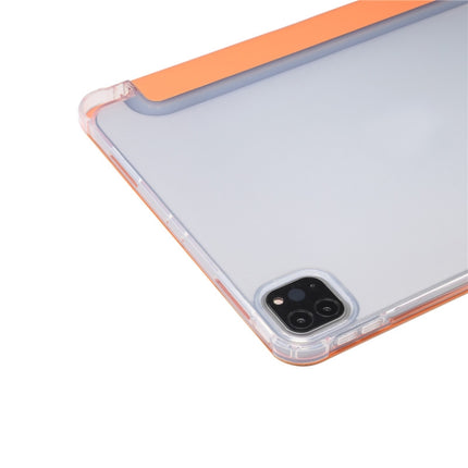 For iPad Pro 11 2022 / 2021 Three-folding Electric Pressed Skin Texture Horizontal Flip Shockproof Transparent TPU + PU Leather Tablet Case with Holder & Pen Slot & Sleep / Wake-up Function(Orange)-garmade.com