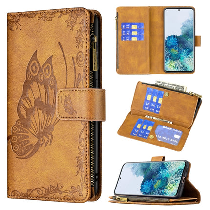 For Samsung Galaxy S20 Flying Butterfly Embossing Pattern Zipper Horizontal Flip Leather Case with Holder & Card Slots & Wallet(Brown)-garmade.com