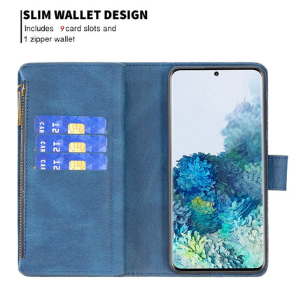 For Samsung Galaxy S20 Flying Butterfly Embossing Pattern Zipper Horizontal Flip Leather Case with Holder & Card Slots & Wallet(Blue)-garmade.com