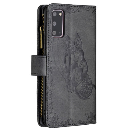 For Samsung Galaxy S20 Flying Butterfly Embossing Pattern Zipper Horizontal Flip Leather Case with Holder & Card Slots & Wallet(Black)-garmade.com