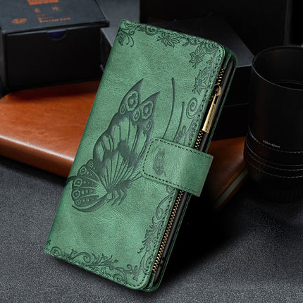 For Samsung Galaxy S20 Flying Butterfly Embossing Pattern Zipper Horizontal Flip Leather Case with Holder & Card Slots & Wallet(Green)-garmade.com