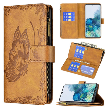 For Samsung Galaxy S20 Plus Flying Butterfly Embossing Pattern Zipper Horizontal Flip Leather Case with Holder & Card Slots & Wallet(Brown)-garmade.com