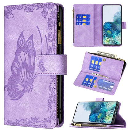 For Samsung Galaxy S20 Plus Flying Butterfly Embossing Pattern Zipper Horizontal Flip Leather Case with Holder & Card Slots & Wallet(Purple)-garmade.com