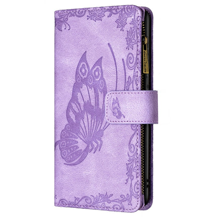 For Samsung Galaxy S20 Plus Flying Butterfly Embossing Pattern Zipper Horizontal Flip Leather Case with Holder & Card Slots & Wallet(Purple)-garmade.com