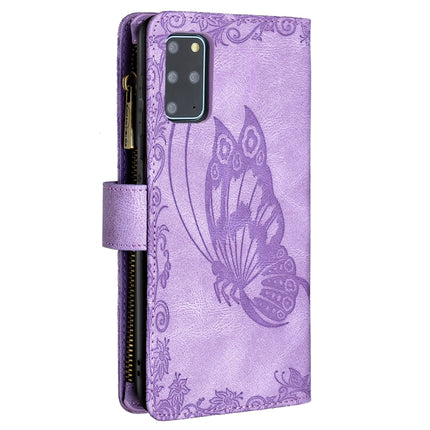 For Samsung Galaxy S20 Plus Flying Butterfly Embossing Pattern Zipper Horizontal Flip Leather Case with Holder & Card Slots & Wallet(Purple)-garmade.com