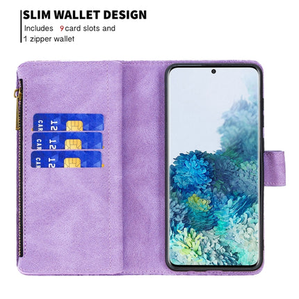 For Samsung Galaxy S20 Plus Flying Butterfly Embossing Pattern Zipper Horizontal Flip Leather Case with Holder & Card Slots & Wallet(Purple)-garmade.com