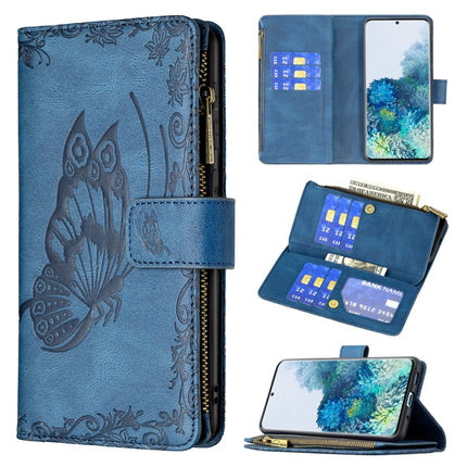 For Samsung Galaxy S20 Plus Flying Butterfly Embossing Pattern Zipper Horizontal Flip Leather Case with Holder & Card Slots & Wallet(Blue)-garmade.com